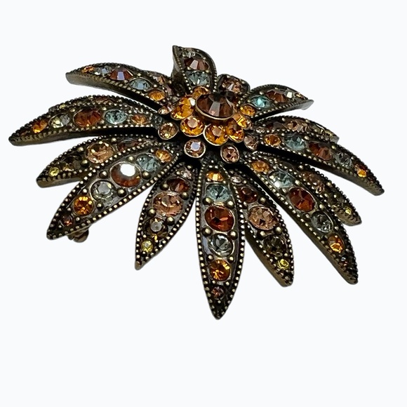 JOAN RIVERS LARGE AUTUMN COLORS SUNBURST BROOCH - Picture 12 of 15